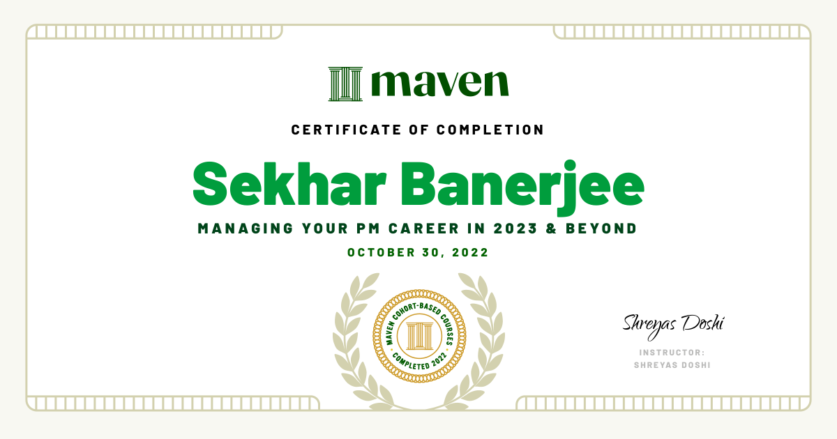 Certificate of Completion for Managing your PM Career in 2025 and beyond