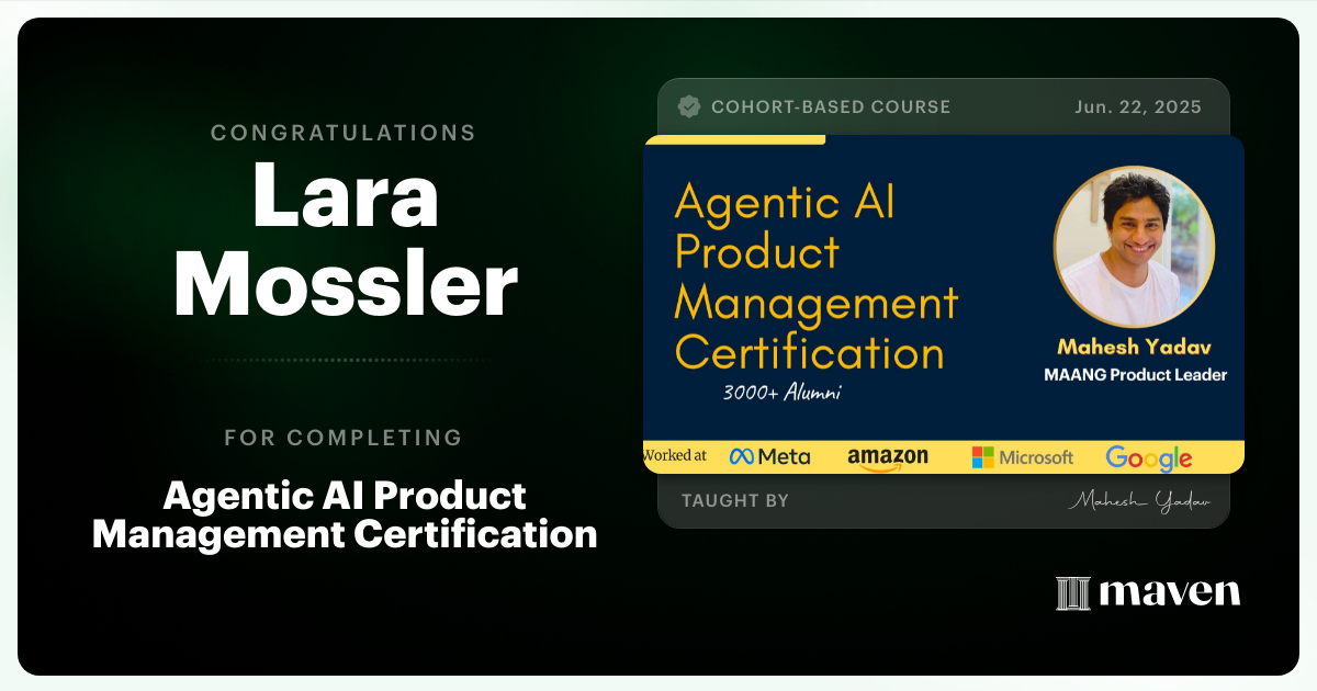 Certificate of Completion for Agentic AI Product Management Certification
