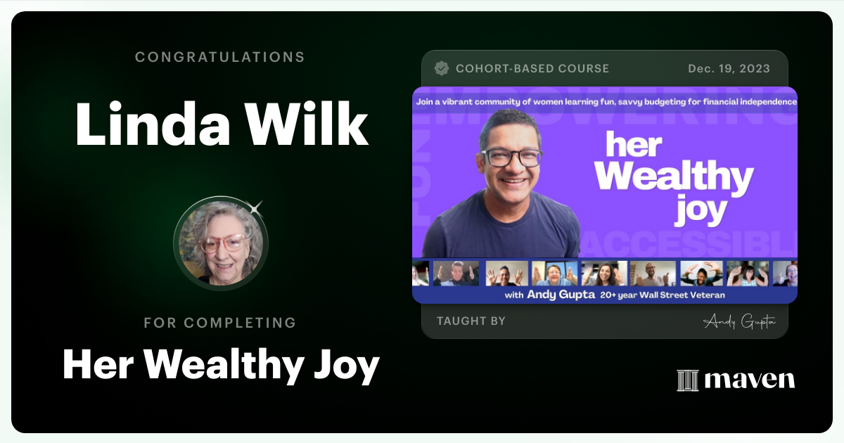 Certificate of Completion for Her Wealthy Joy