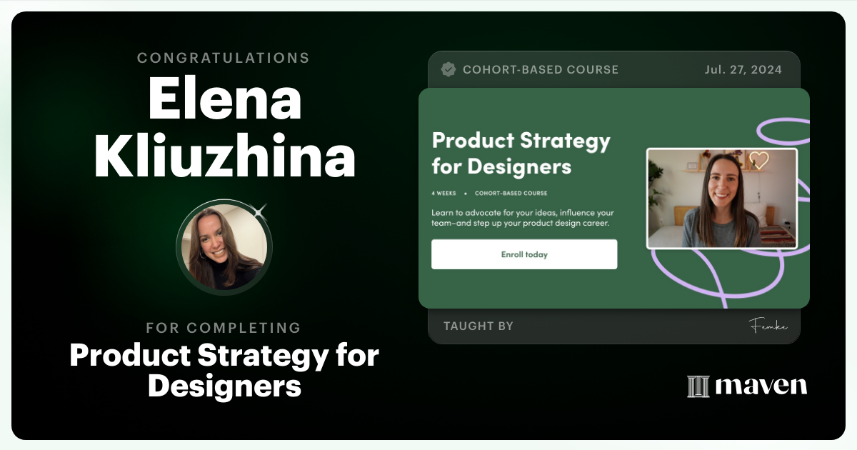 Certificate of Completion for Product Strategy for Designers