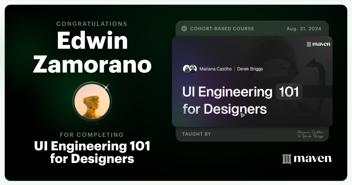 Certificate of Completion for UI Engineering 101 for Designers