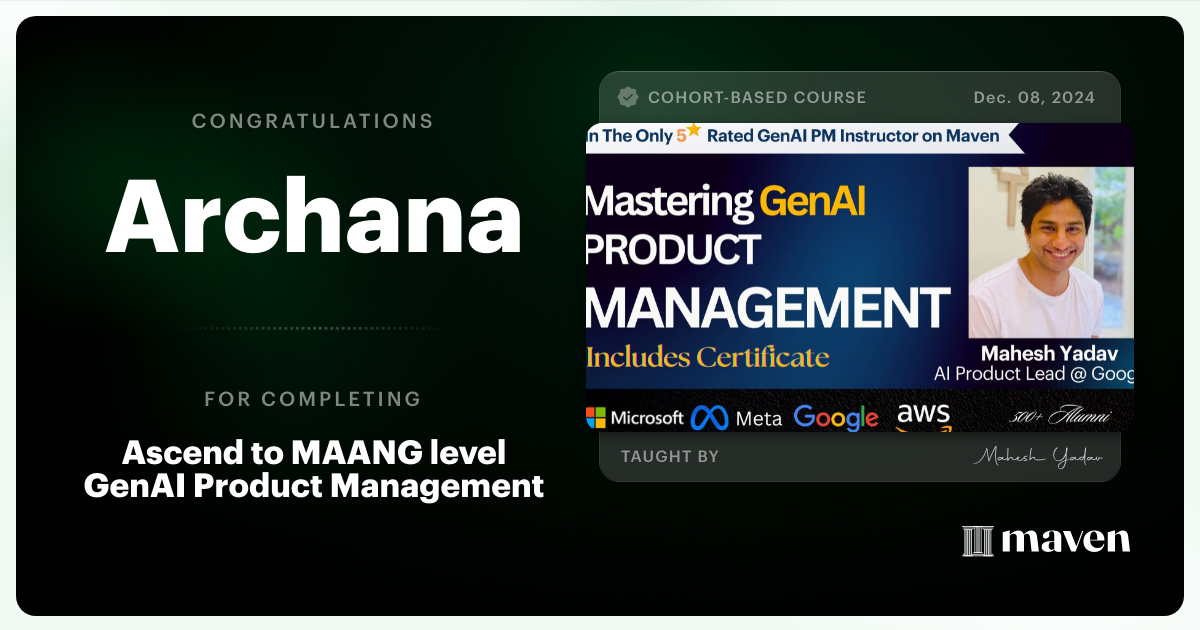 Certificate of Completion for Agentic AI Product Management Certification