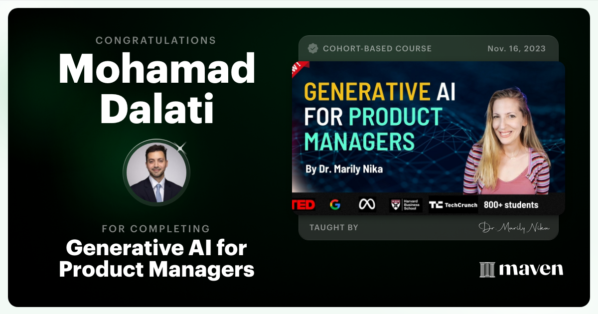 Certificate of Completion for Generative AI for Product Managers