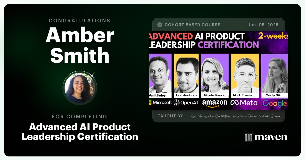 Certificate of Completion for Advanced AI Product Leadership Certification