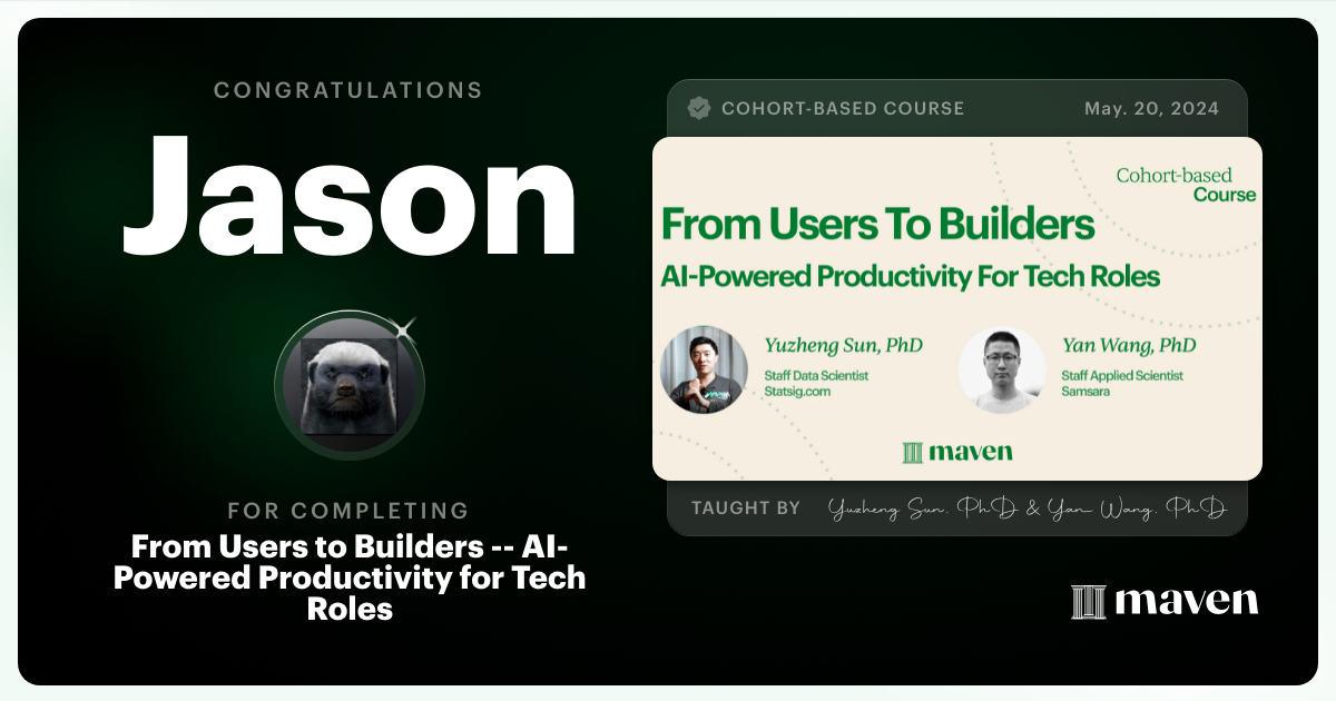 Certificate of Completion for Build with AI: Mindset, Habits & Tools for the Next 20 Years