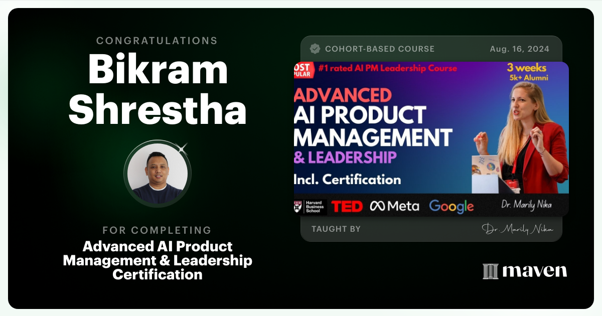 Certificate of Completion for Advanced AI Product Leadership Certification