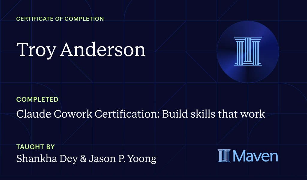 Certificate for Claude Cowork Certification for Business Professionals: Build skills that work