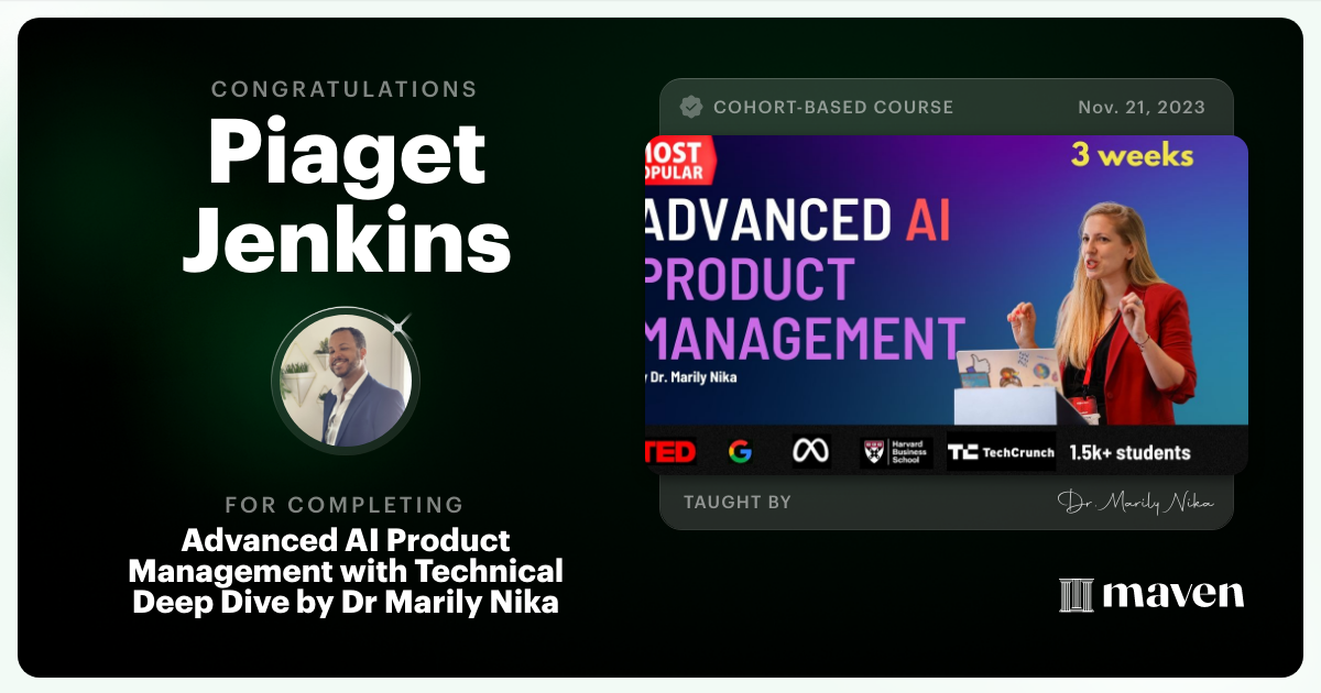 Certificate of Completion for Advanced AI Product Leadership Certification