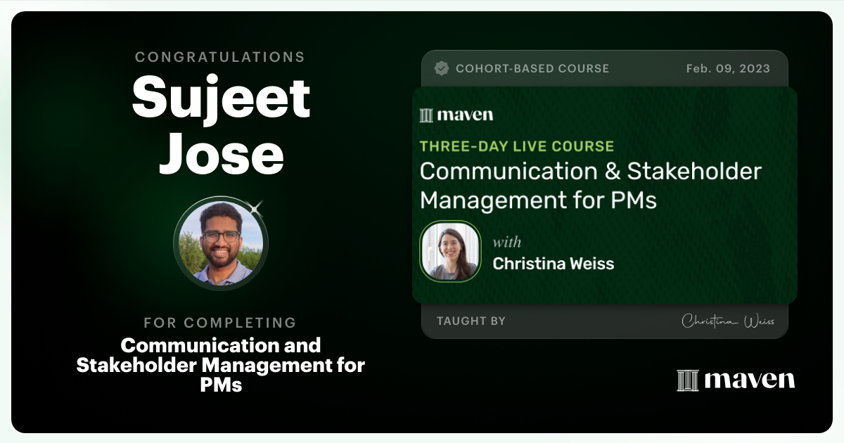 Certificate of Completion for Communication and Stakeholder Management for PMs