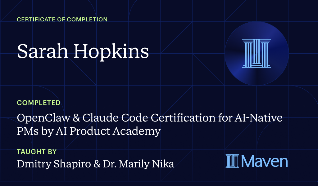 Certificate for Agentic AI Certification: Claude Code, Hermes Agent & Evals for PMs