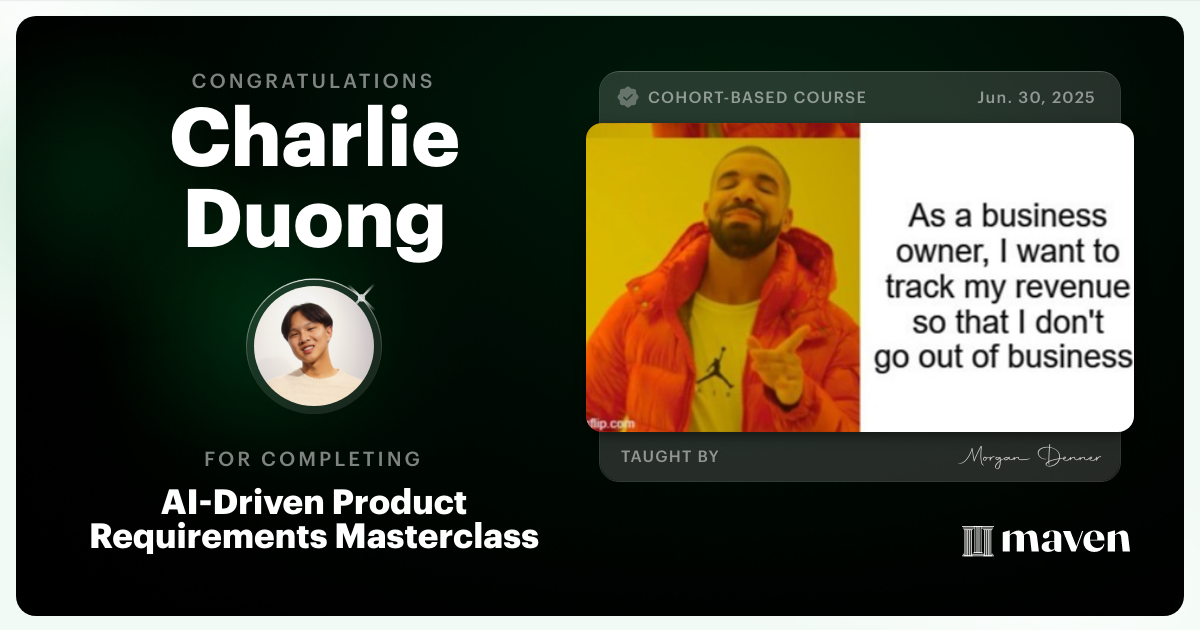 Certificate of Completion for AI-Enabled Product Requirements Masterclass