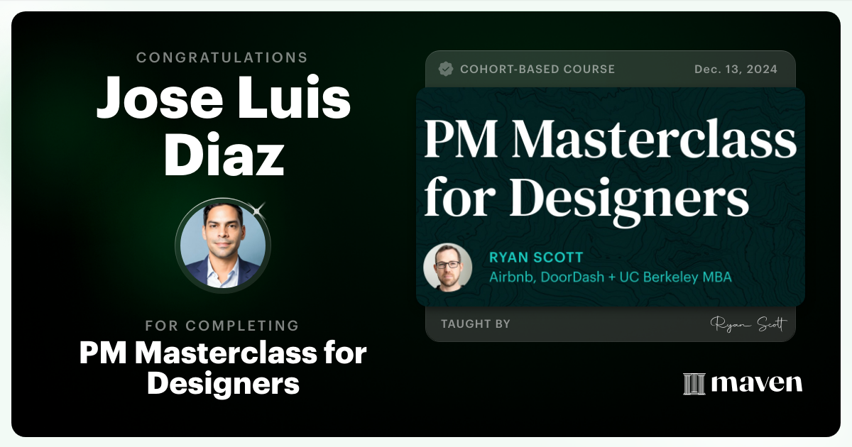 Certificate of Completion for PM Masterclass for Designers