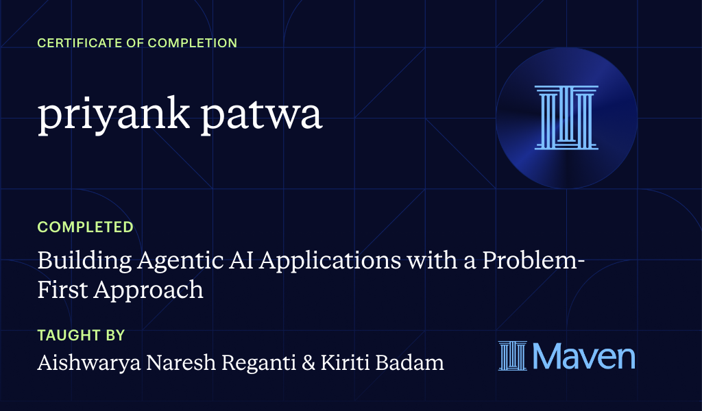 Certificate for Building Agentic AI Applications with a Problem-First Approach