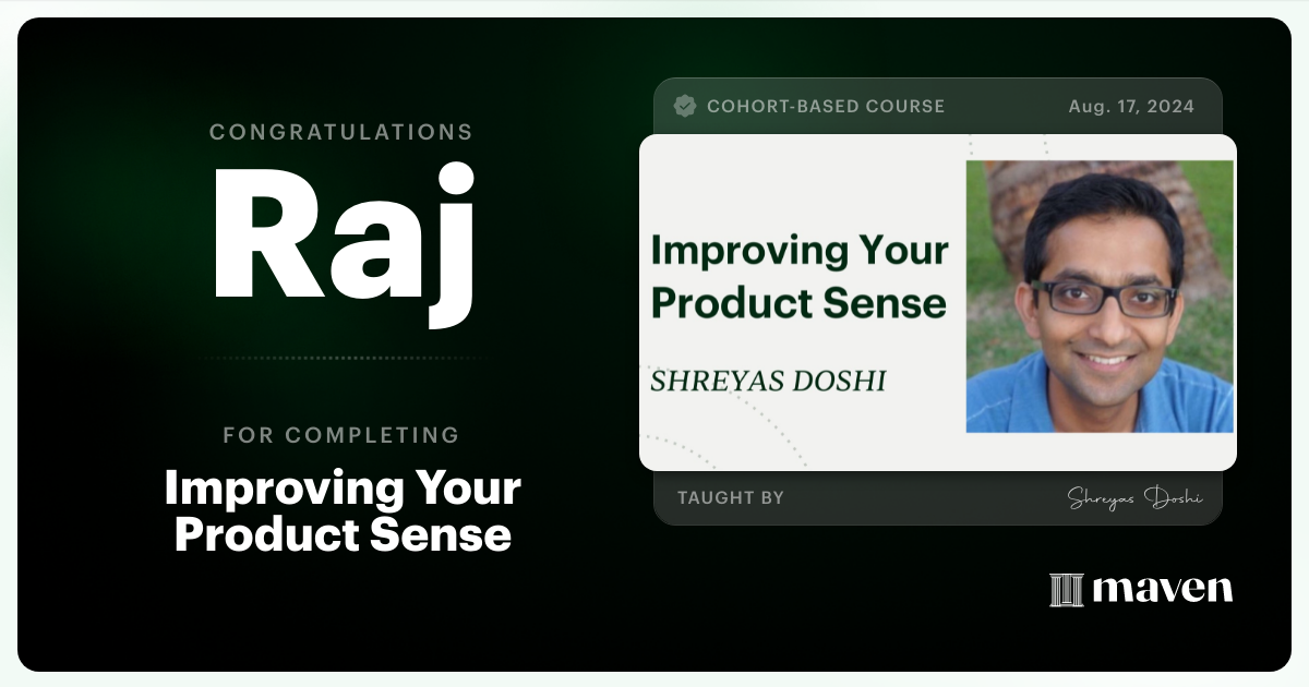 Certificate of Completion for World-class Product Sense in Practice