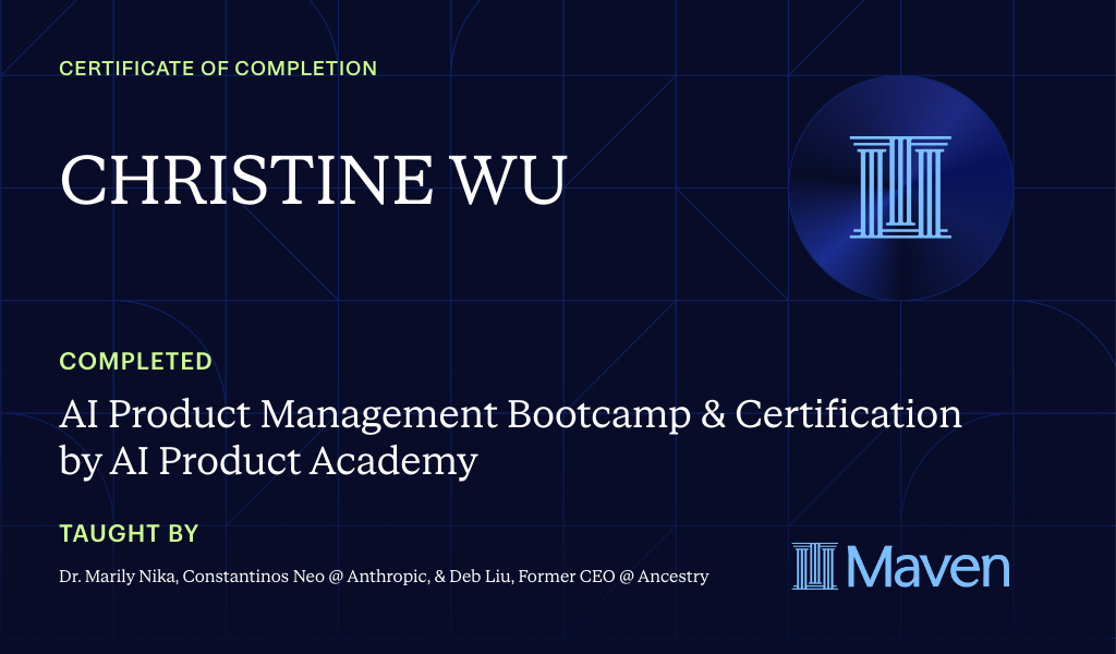 Certificate for AI Product Management Bootcamp & Certification by AI Product Academy