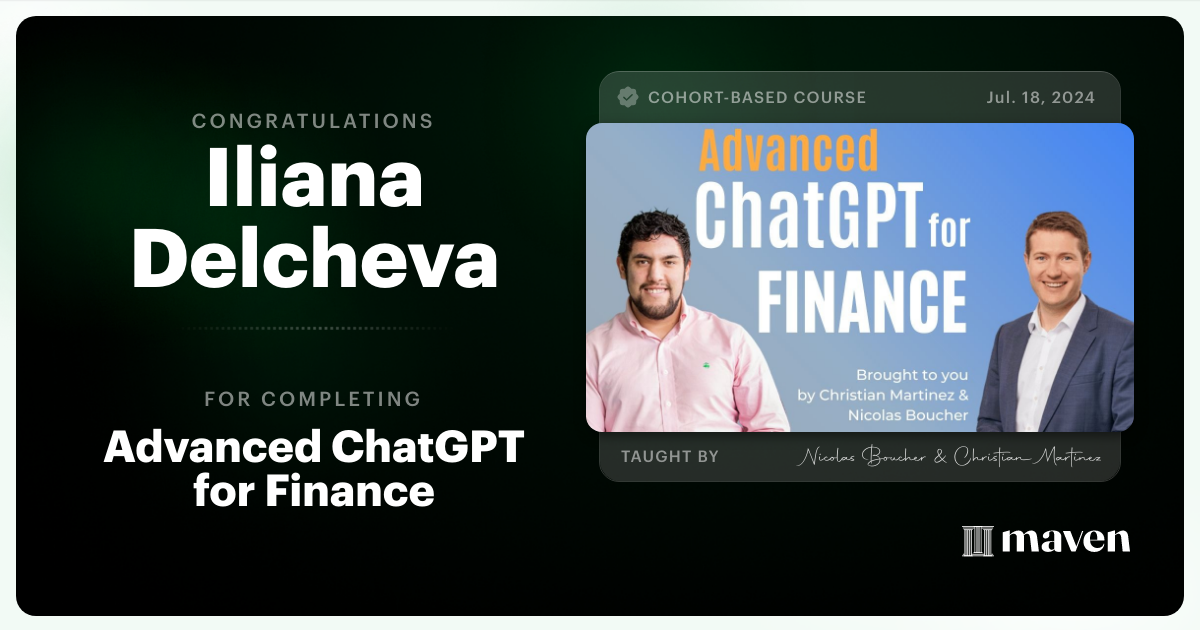 Certificate of Completion for AI for Finance - Advanced