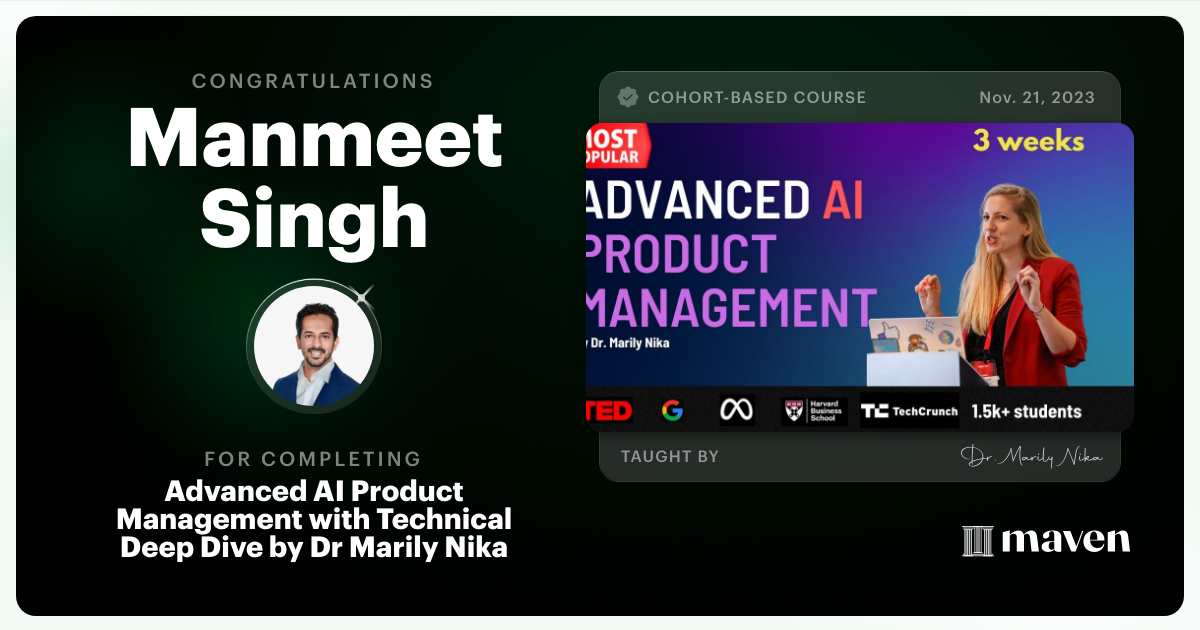 Certificate of Completion for Advanced AI Product Leadership Certification