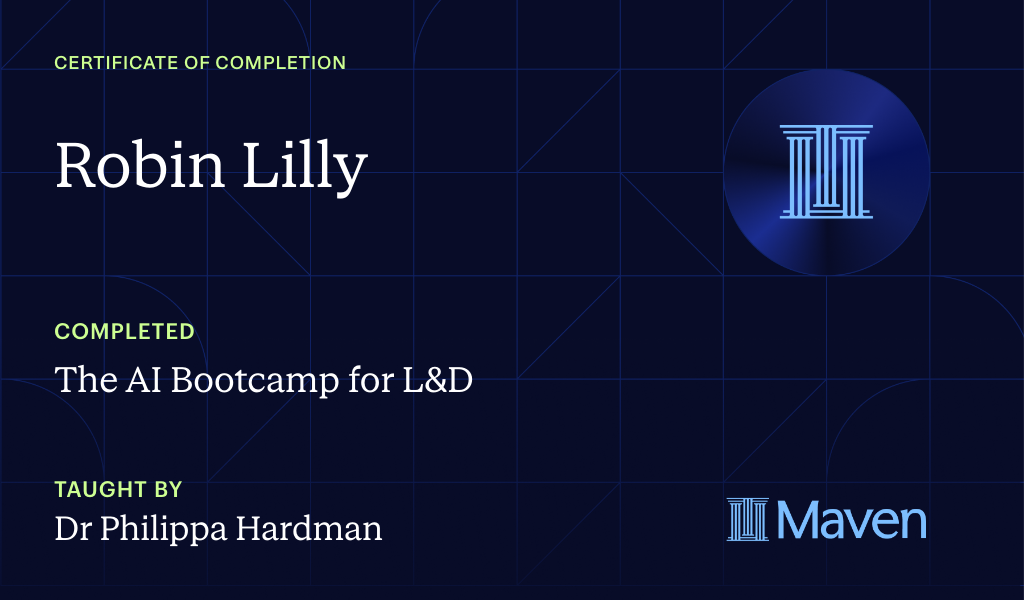 Certificate for The AI Bootcamp for L&D