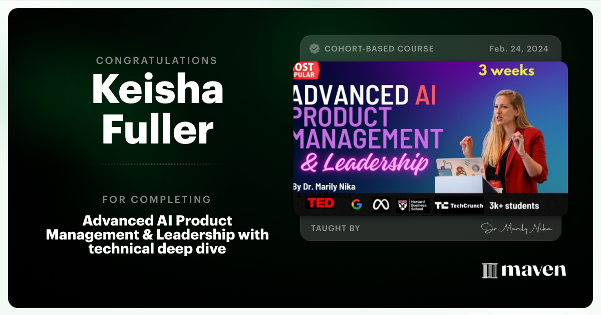 Certificate of Completion for Advanced AI Product Leadership Certification