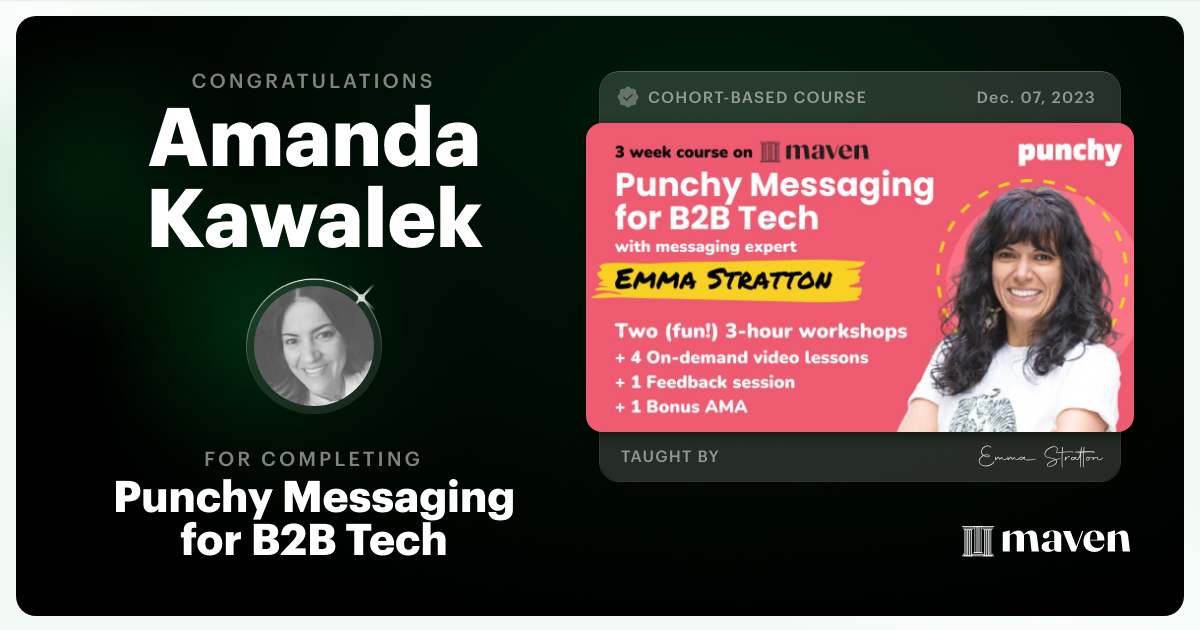 Certificate of Completion for Punchy Messaging for B2B Tech Marketing