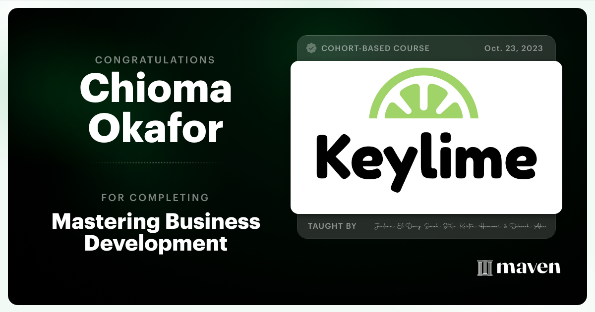 Certificate of Completion for Mastering Business Development