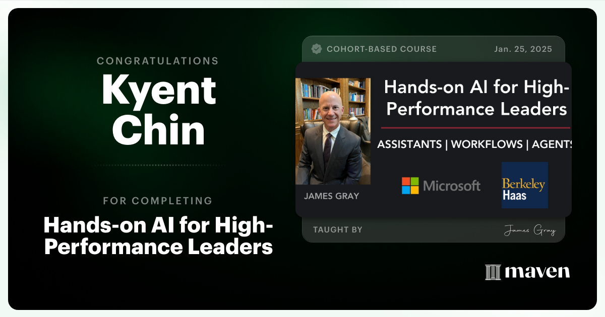 Certificate of Completion for Hands-on Agentic AI for Leaders