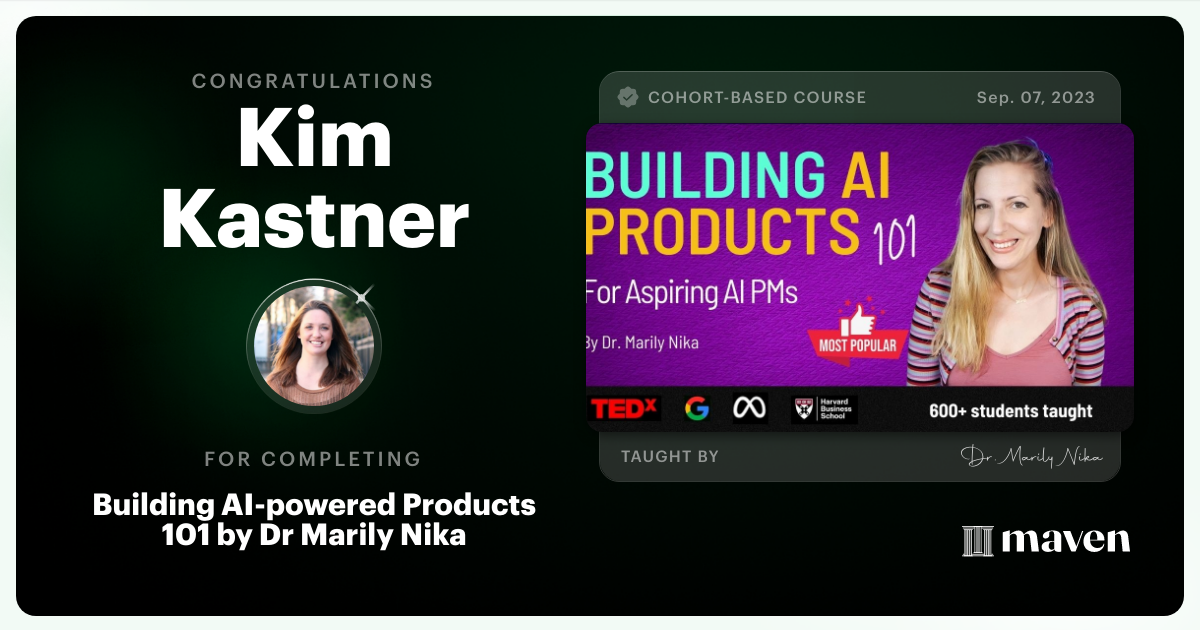 Certificate of Completion for AI Product Management 101 & Certification - Building AI Products end-to-end