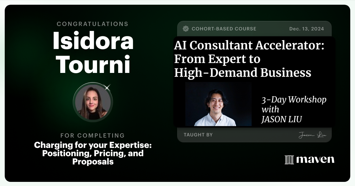 Certificate of Completion for Indie AI Consulting: Positioning, Pricing, and Proposals