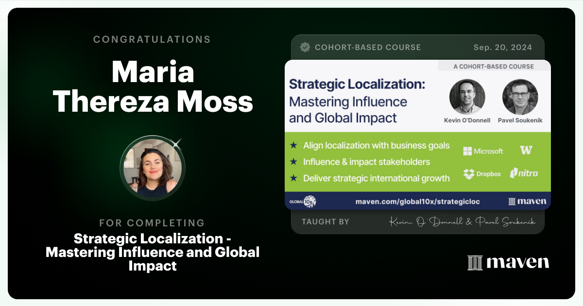 Certificate of Completion for Strategic Localization Certification