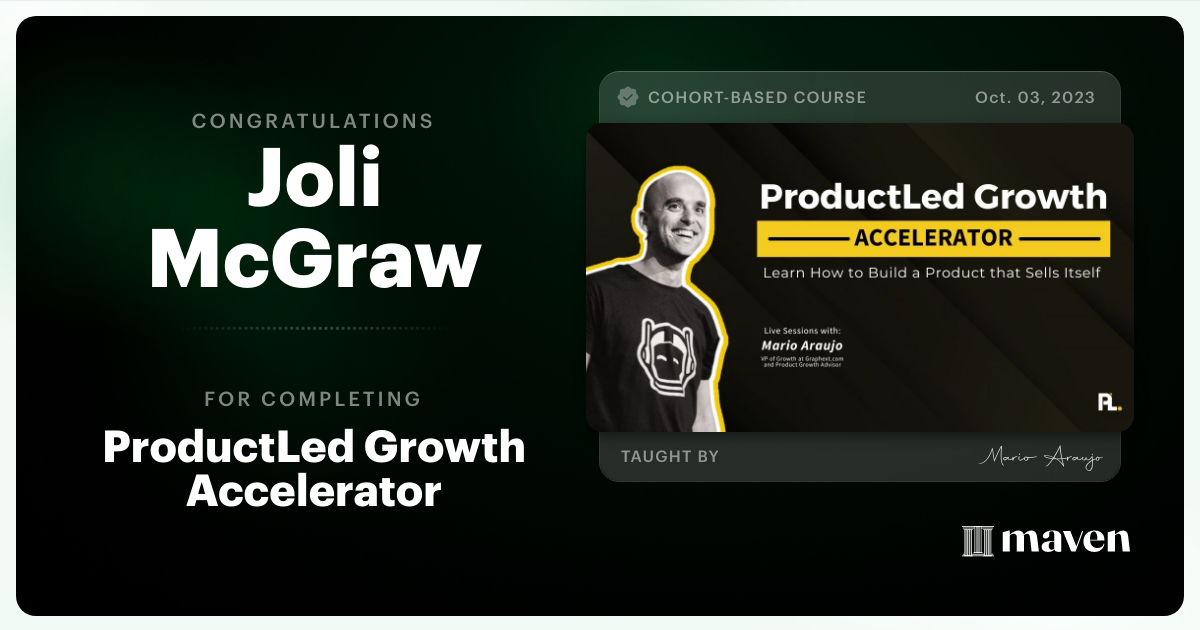 Certificate of Completion for ProductLed Growth Accelerator