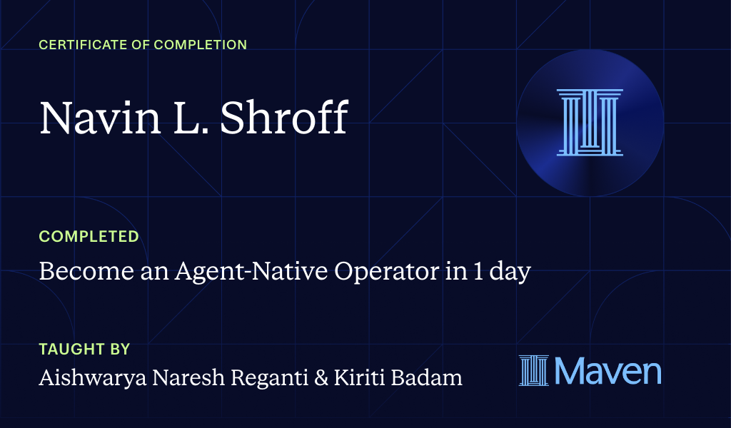 Certificate for Become an Agent-Native Operator in 1 day
