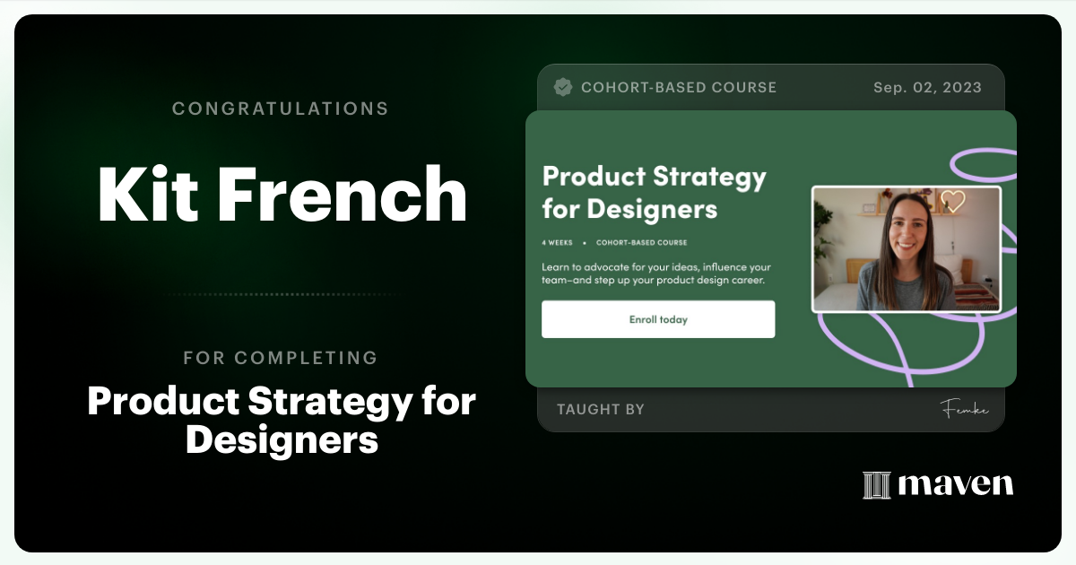 Certificate of Completion for Product Strategy for Designers