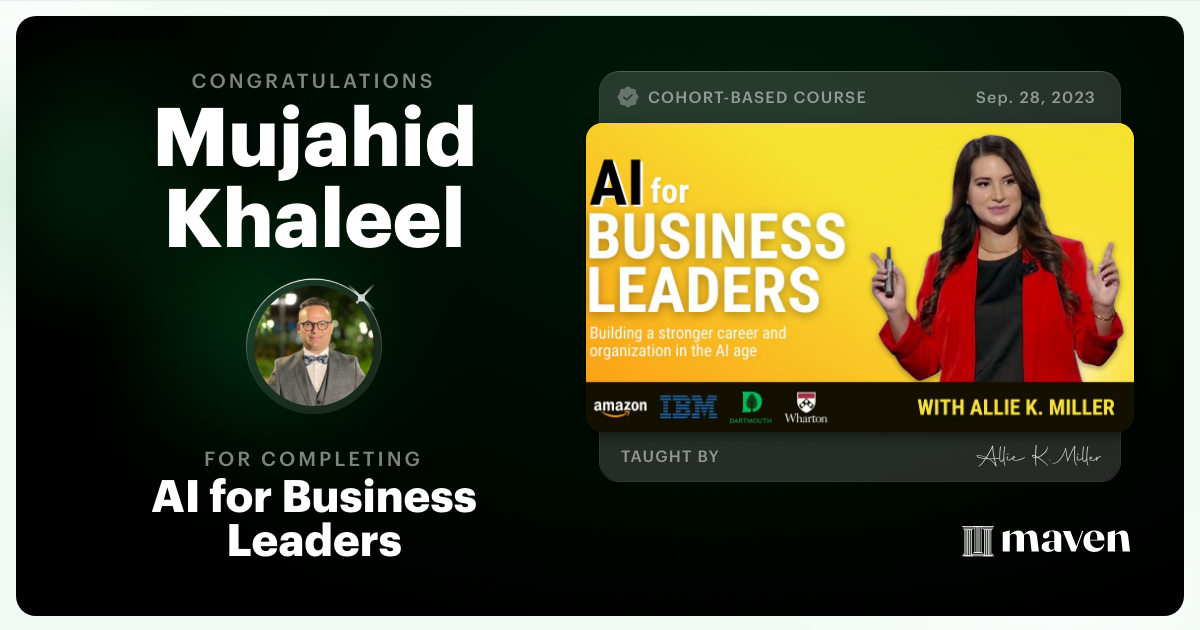 Certificate of Completion for AI for Business Leaders