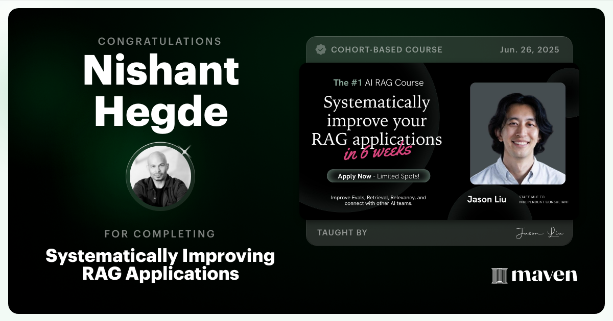 Certificate of Completion for Systematically Improving RAG Applications