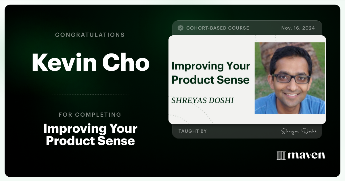 Certificate of Completion for World-class Product Sense in Practice