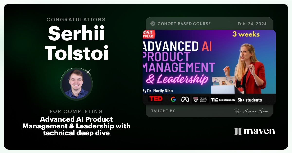 Certificate of Completion for Advanced AI Product Leadership Certification