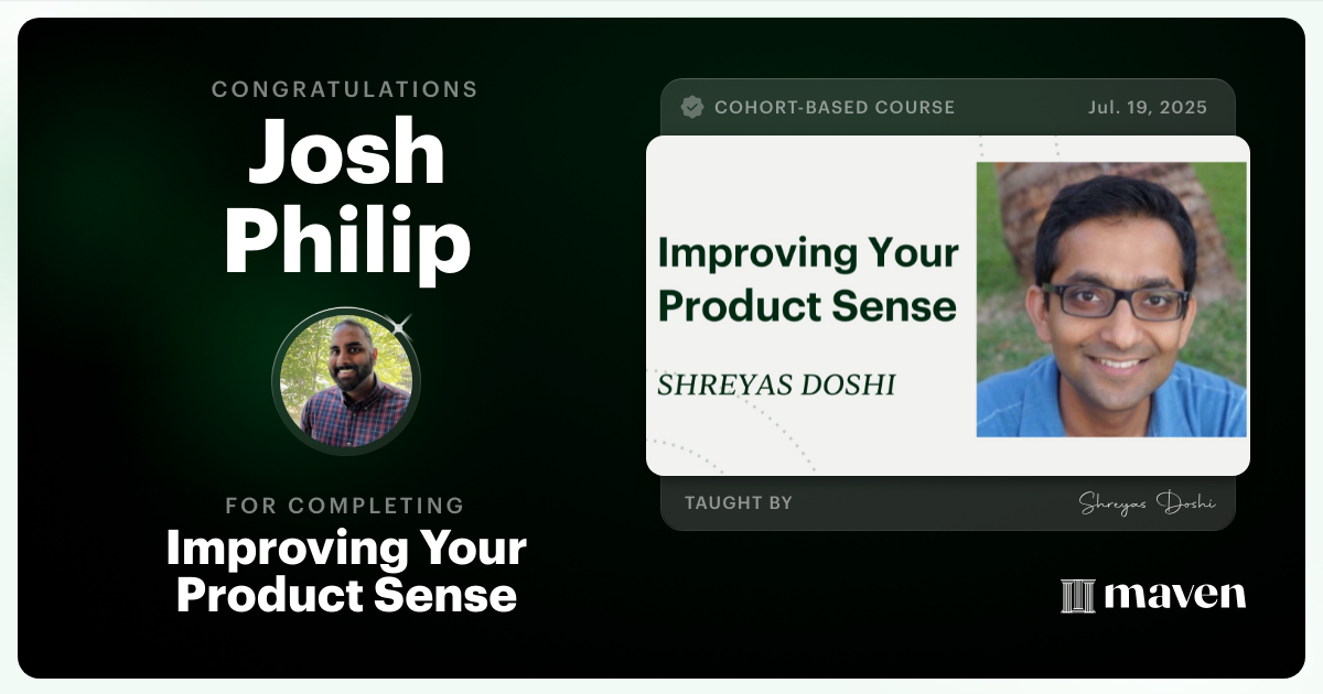 Certificate of Completion for World-class Product Sense in Practice