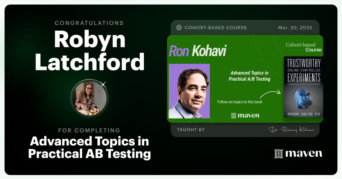 Certificate of Completion for Advanced Topics in Practical A/B Testing