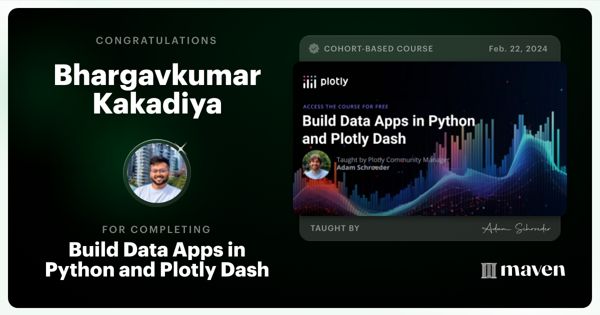 Certificate of Completion for Build Data Apps in Python and Plotly Dash
