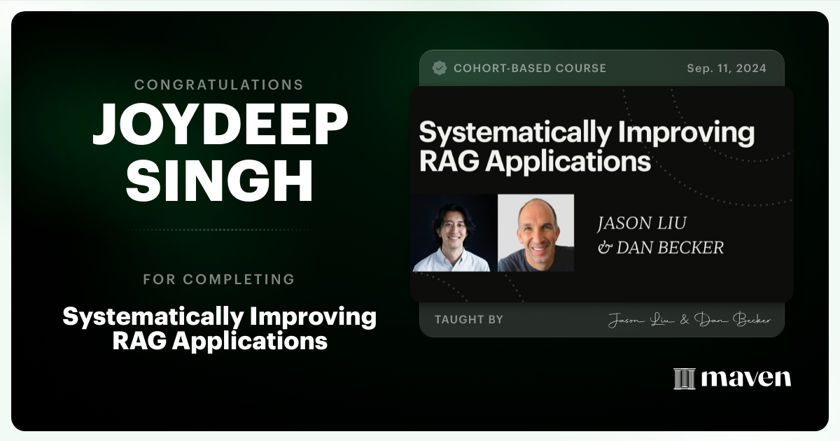 Certificate of Completion for Systematically Improving RAG Applications