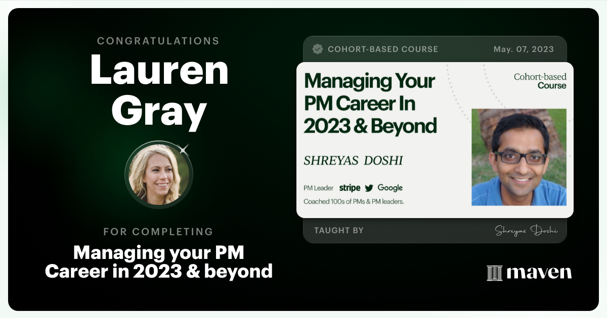 Certificate of Completion for Managing your PM Career in 2025 and beyond