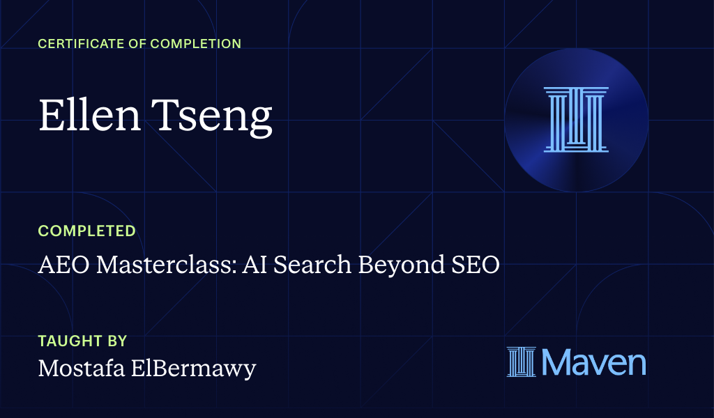 Certificate for AEO Masterclass: AI Search Beyond SEO