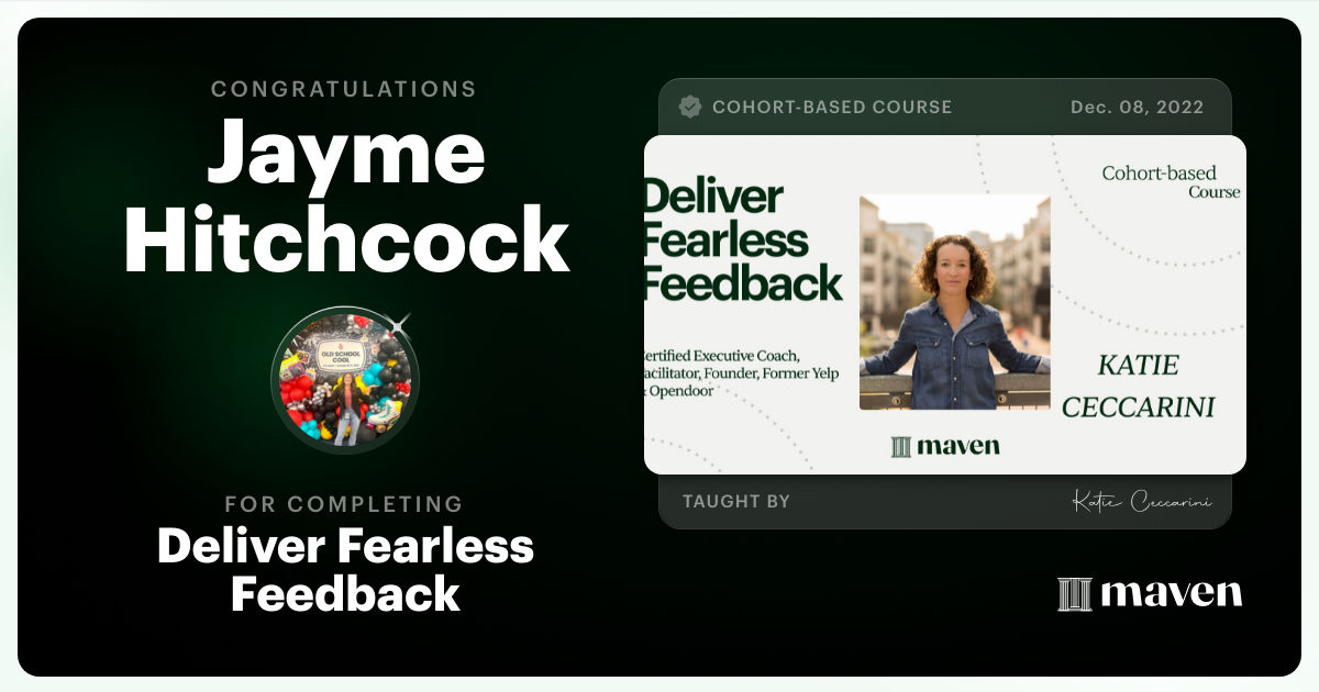 Certificate of Completion for Fearless Feedback Mastery: Driving Performance for Managers & Leaders