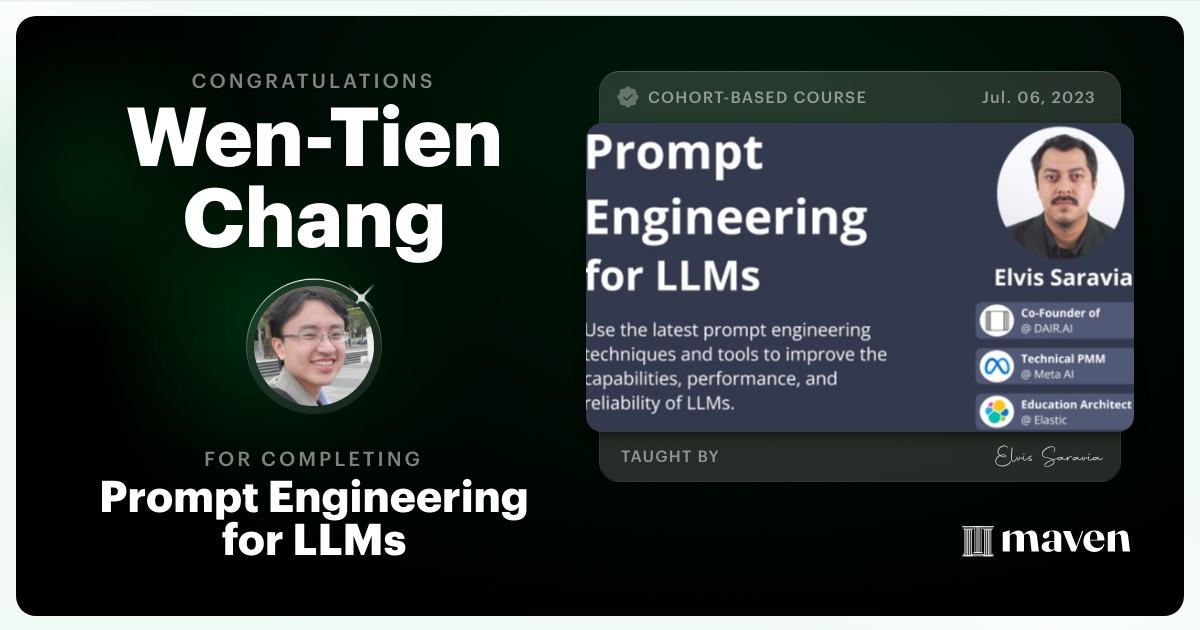 Certificate of Completion for Advanced Prompt Engineering for LLMs