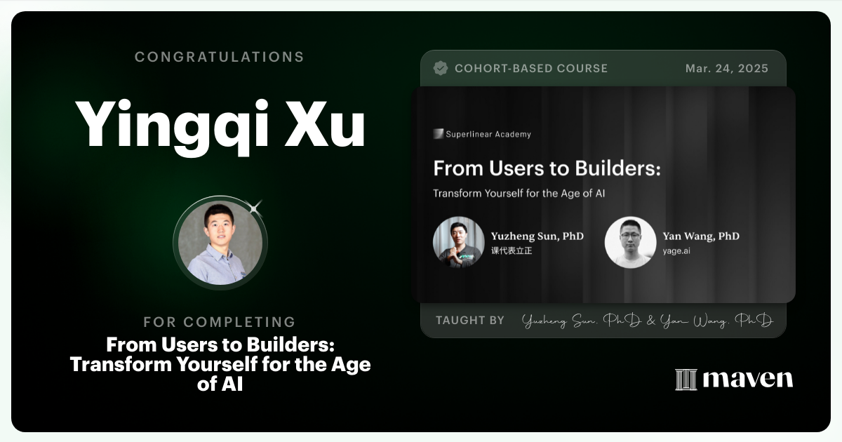 Certificate of Completion for Build with AI: Mindset, Habits & Tools for the Next 20 Years