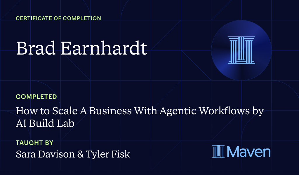 Certificate for Build The AI Agent Workforce That Scales Companies: Own & Run Your Own Agent Org