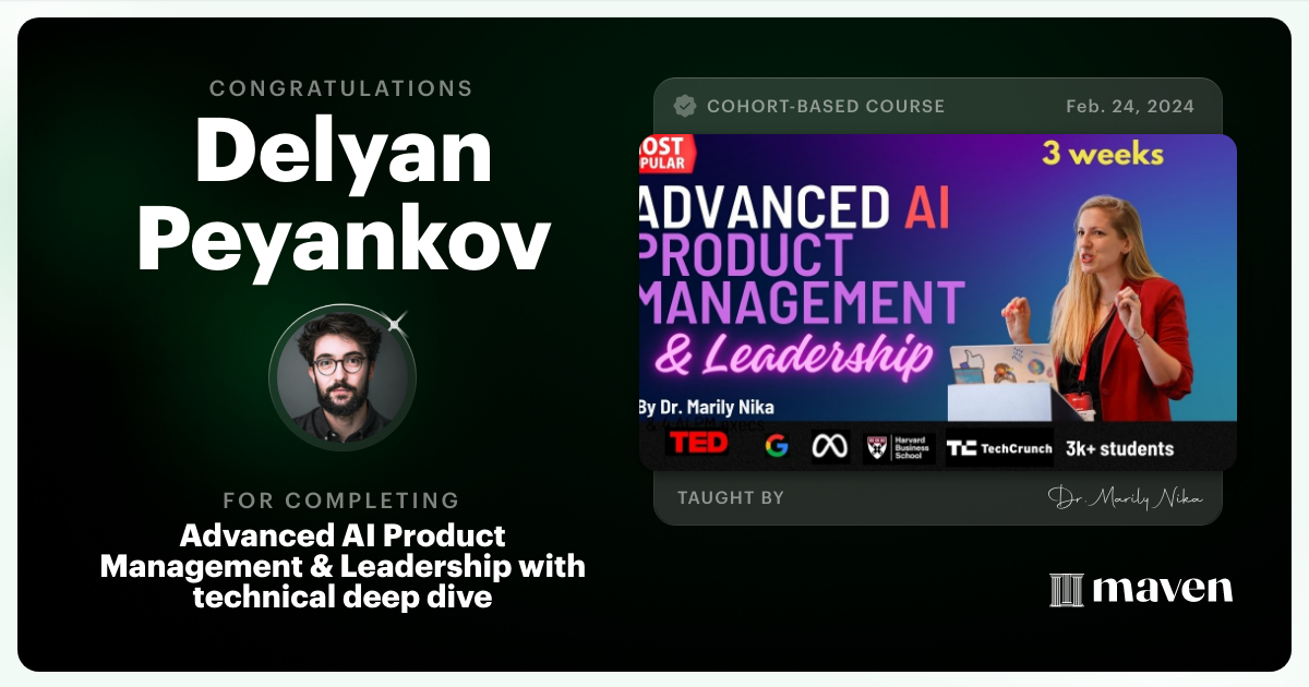 Certificate of Completion for Advanced AI Product Leadership Certification