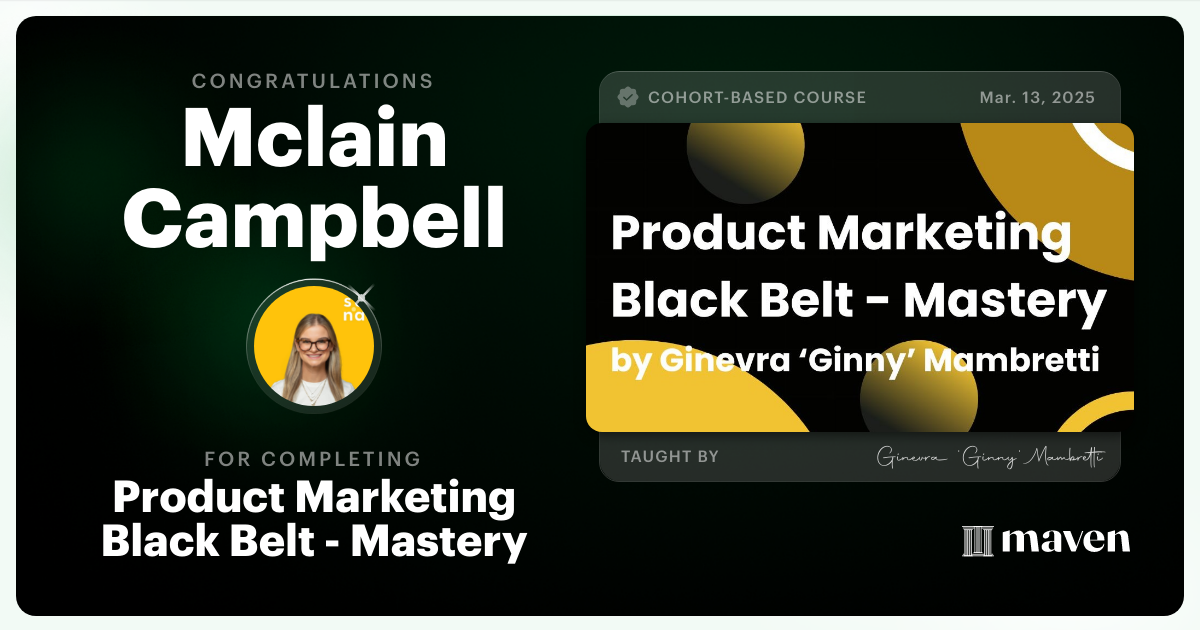 Certificate of Completion for Product Marketing Black Belt - Mastery