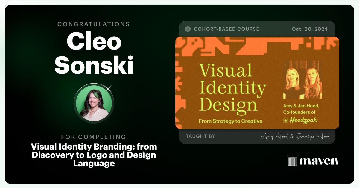 Certificate of Completion for Visual Identity Branding: from Discovery to Logo and Design Language