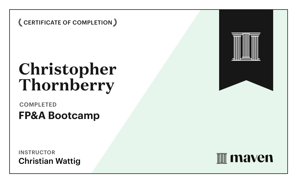 Certificate for FP&A Bootcamp